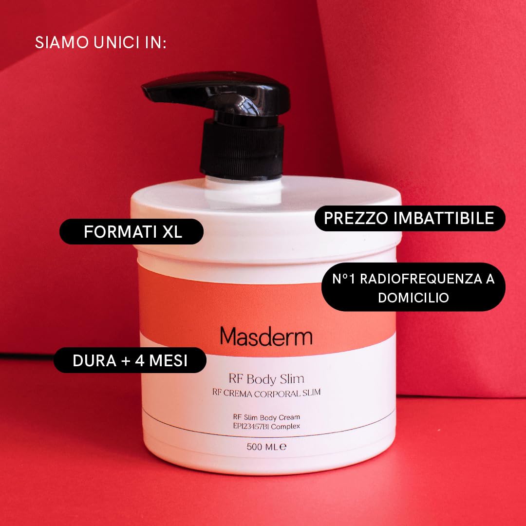 MASDERM - Crema Anticellulite Riducente 500 ml, Crema Rassodante Corpo, Gel Riducente Addome e Glutei per Radiofrequenza Corporea, Trattamento Anticellulite Professionale, Pelle Soda e Tonica