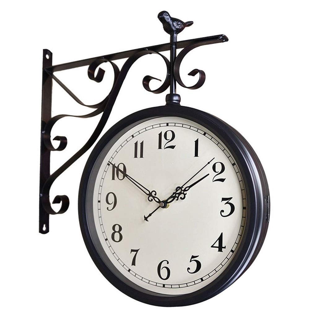 MYUYEE Wall Clocks Black 360 Degree Rotating Antique Decorative Clock Double Sided Iron Metal Mute Quartz Silent Non-Ticking Decoration,B (A)