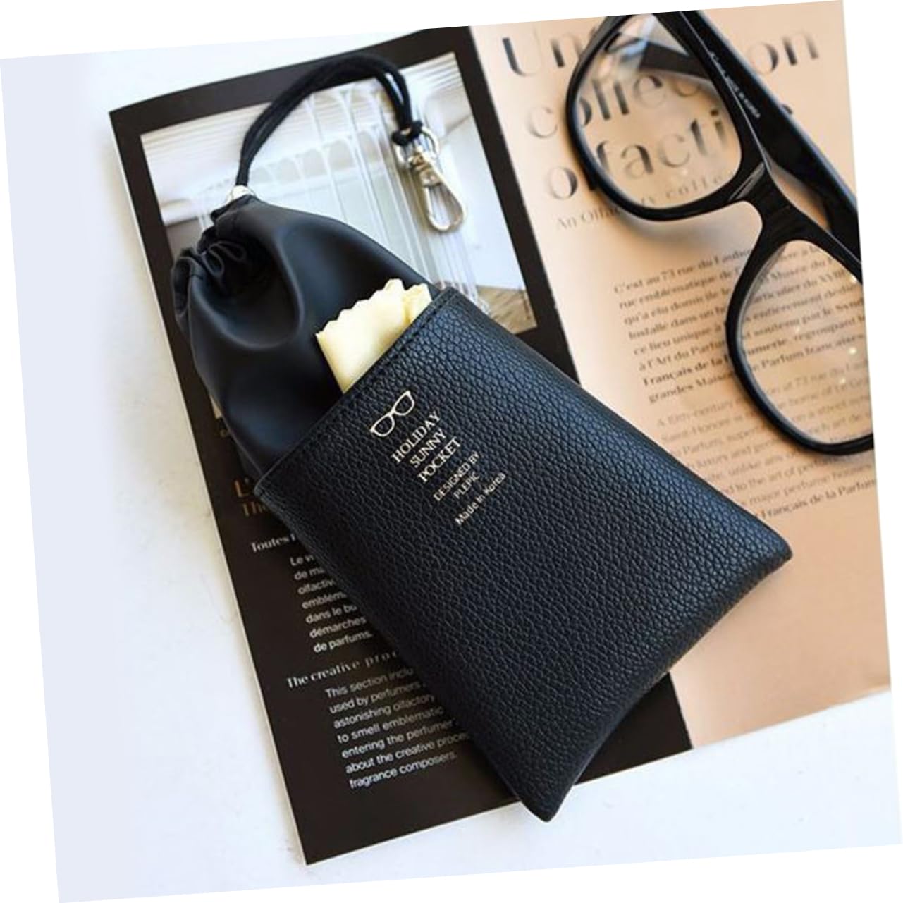 Weiche Brillenetui, Schutzhülle Brillenaufbewahrung Einfache Brillentasche Gürtel Mundtasche Brillentasche Tasche Bruchfeste Oberflächenaufbewahrungstasche (Color : Black, Size : 22 * 12cm)