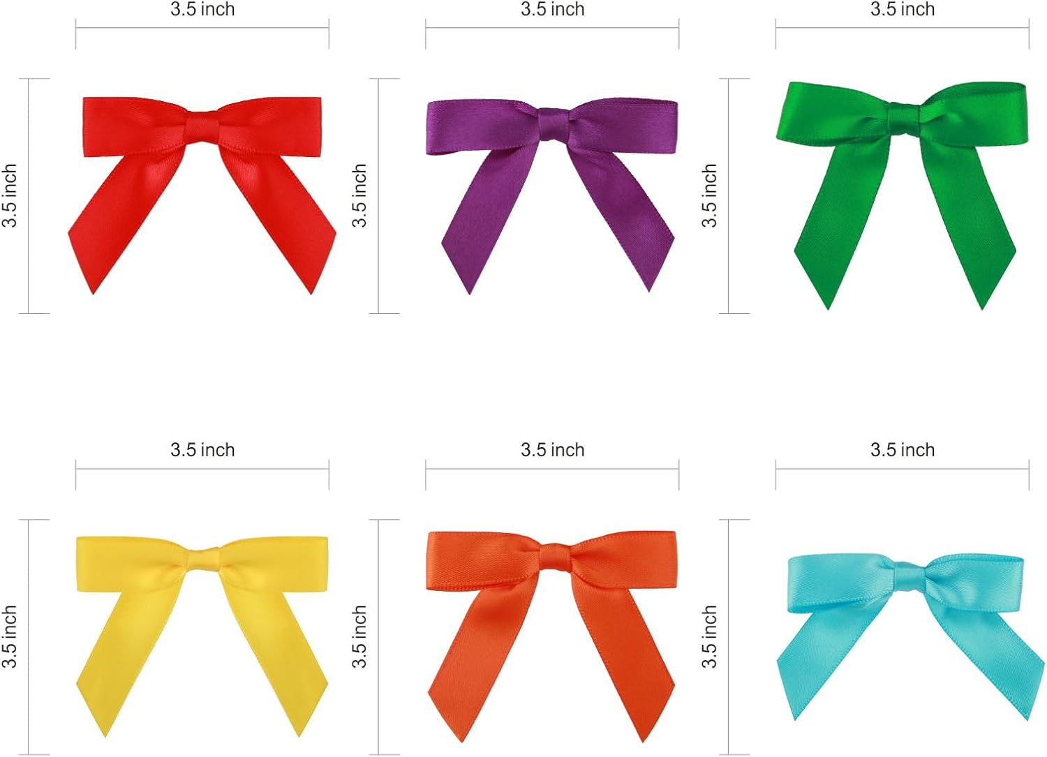 3.5 Inch Satin Ribbon Twist Tie Bow 60 Pcs 6 Colors Pretied Premade Craft Bows for Treat Bags Gift Wrapping Basket Wedding Baby Shower Brithday Christmas Party(3.5 inch, Rainbow) - Image 2
