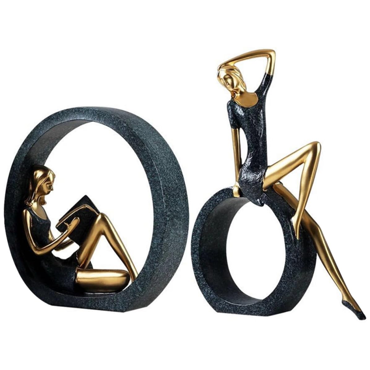 2 Piezas Figura de Niña Literaria Adorno de Resina Circular