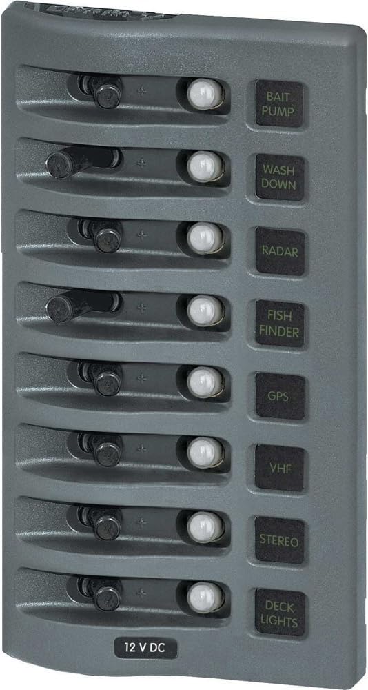 BLUE SEA SYSTEMS Panel WD CLB 8-POS Gray 12VDC