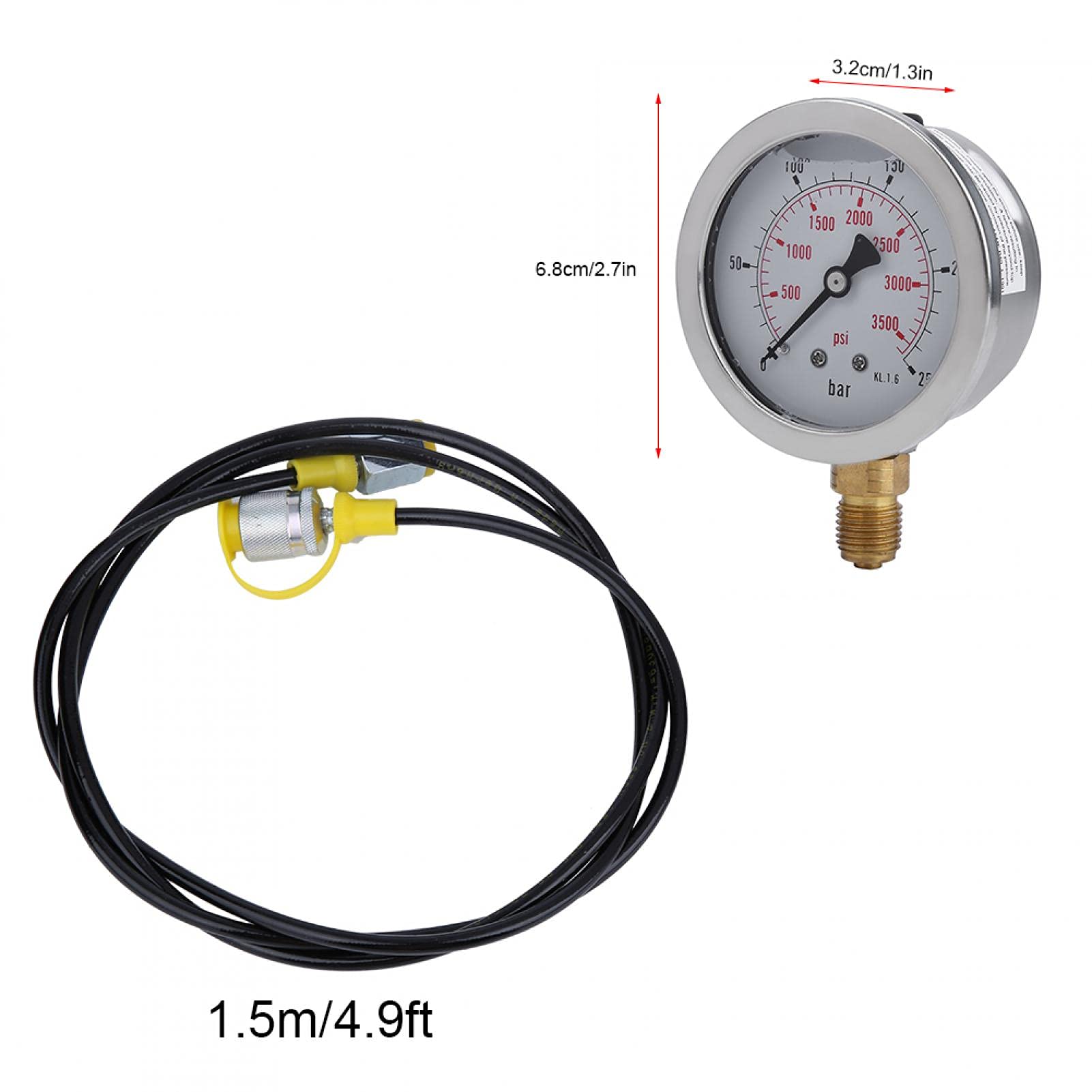 Misuratore di Pressione Idraulica Kit, Tester di Pressione Idraulica M16 * 2-bsp1/4 + 0~250BAR/3600psi 1.5 m Flessibile, Punto di Prova Tubo Idraulico Raccordo