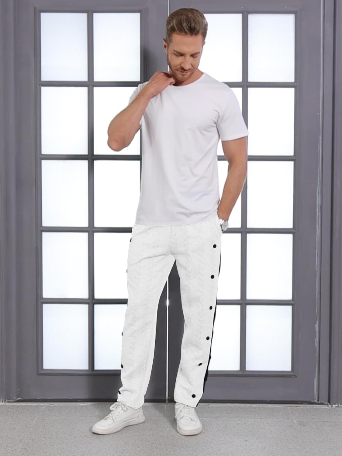 Mens Youth Loose Fit Sweatpants Button Jogging Pants (Not Tear-Away Pants) Sports Running Basketball Sweatpants - Image 7