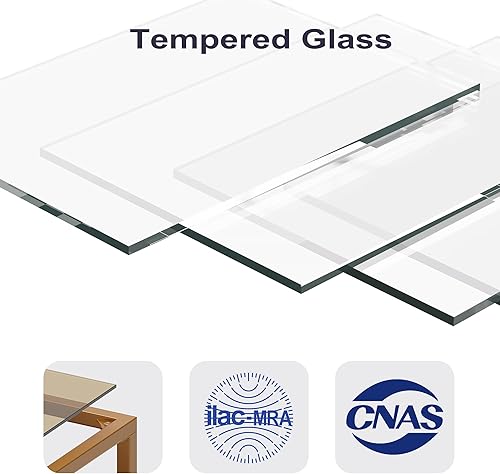 Miniatura 6 de Mesa de sofá de cristal, mesa de entrada moderna de mediados de siglo con vidrio templado y patas doradas, mesa de 2 niveles detrás del sofá para