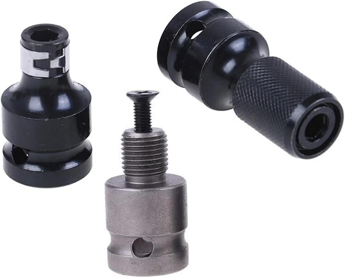 3Pcs Drill Chuck Adaptor with Screw 1/2" Square to 1/4" Hex Socket Adapter Converter Fit for Impact Wrench Chuck
