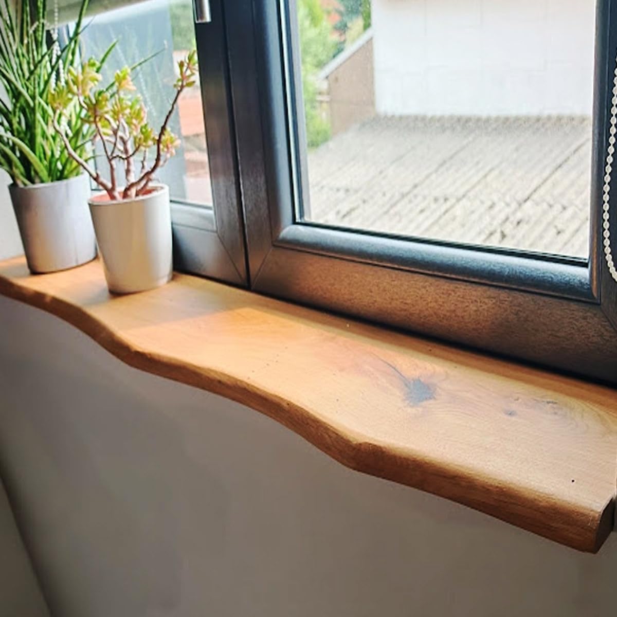 Davanzale per finestra in legno massello | bordo rustico | 90 x 20 cm | manifattura tedesca, naturale, mensola, tavola, piastra, copertura