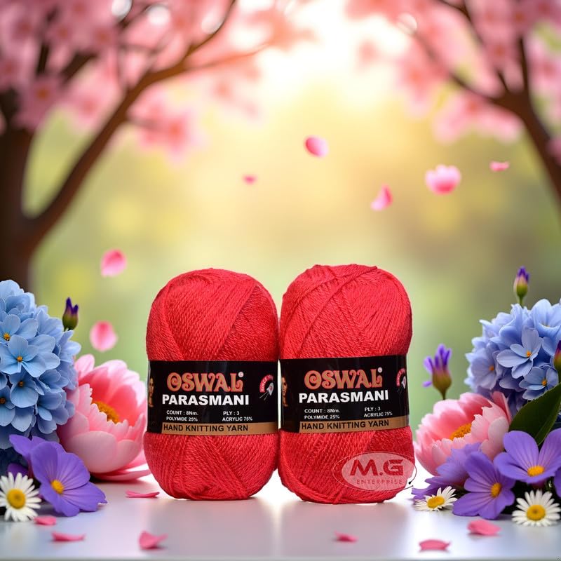 Image of M.G Enterprise Os wale 3 Ply Knitting Yarn Wool, Candy Red 600 gm Best Used with Knitting Needles, Crochet Needles Wool Yarn for Knitting. by M.G Enterprise Os wal Y