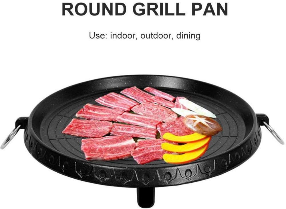 Padella Rotonda, padelle per Barbecue in gres Stile Coreano con Superficie Antiaderente Rivestita in Pietra Maifan per Barbecue all'aperto da Interno