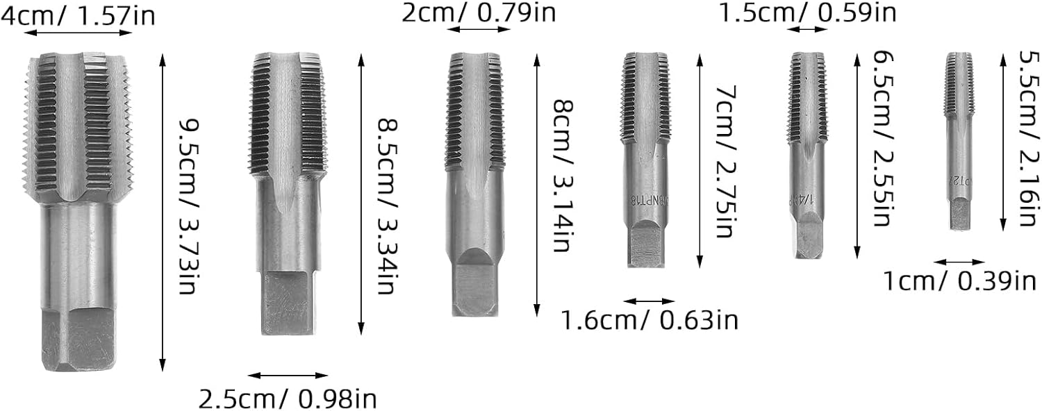 Lurrose 1 Set Precision NPT Pipe Tap: Threading Tool Kit for Accurate Taper Threads 1/8" 1/4" 3/8" 1/2" 3/4" 1" for Pipe Thread Repair and Plumbing Projects