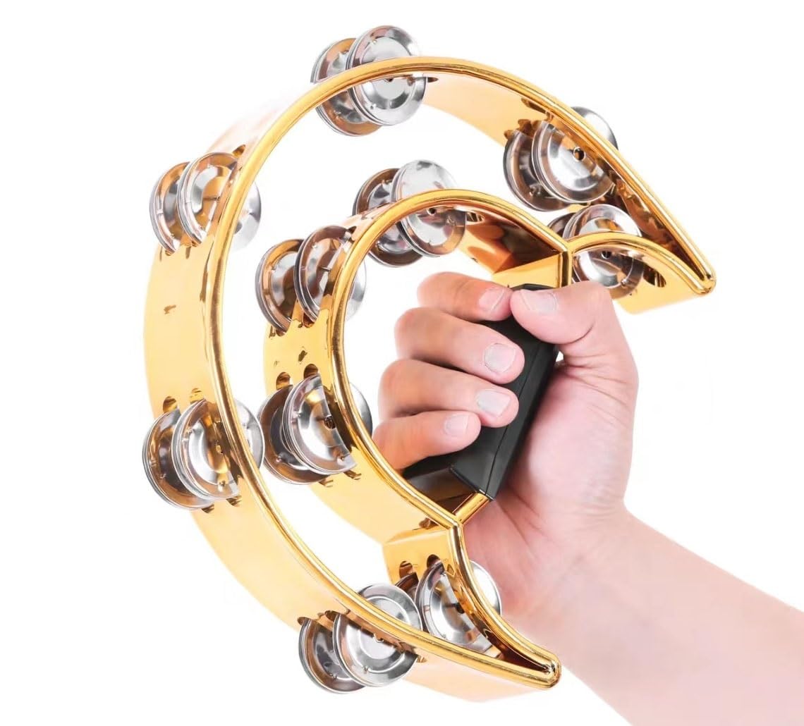 Campana de mano, cascabeles, campana de servicio, instrumento de percusión, pandereta musical con cascabeles de metal de doble fila, tambores de percusión, instrumentos de percusión for regalos de fie
