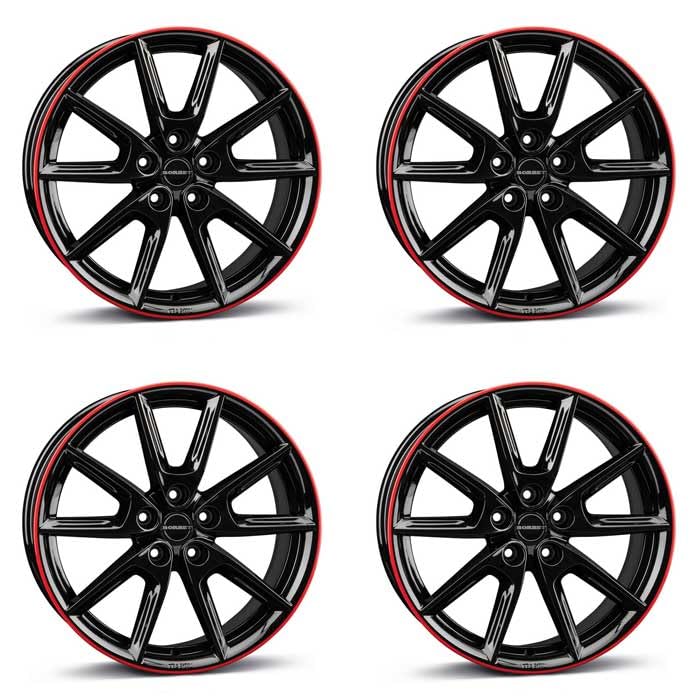 4x Borbet rims alloy rims LX18 8x18 ET48 5x114,3 black glossy rim red compatible with Mazda 3 3 Sport 6 MPS 6 Sportwagon 6 CX-3 CX-5 CX-7 MX-5 RX-8