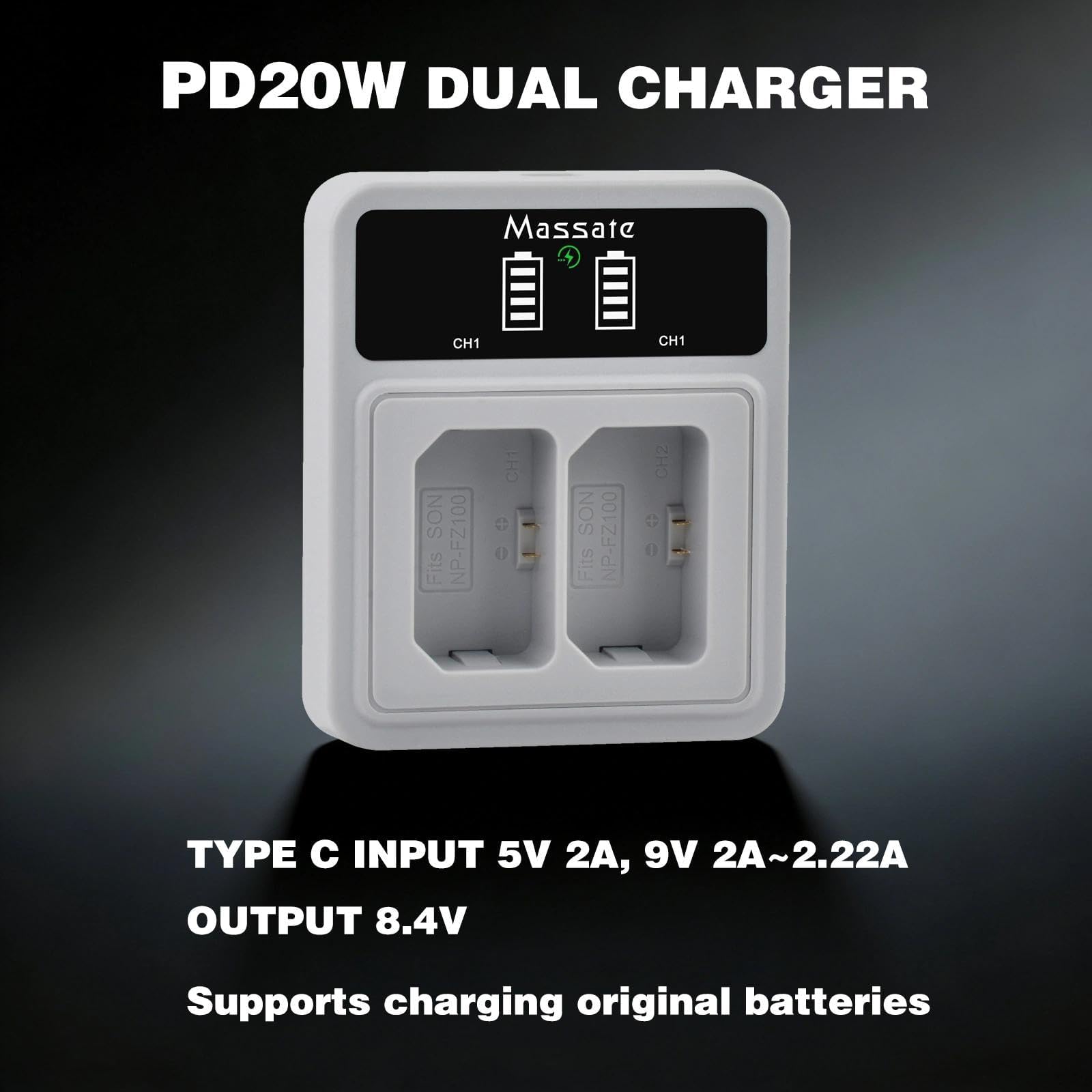 2 akumulatory 2600 mAh NP-FZ100 + LED PD20W szybka ładowarka — pełne naładowanie 2,5 H, akumulator NP FZ100 do Sony A7III A7IV A7C A7R III A7R IV A7R V A7CR A9 A9S A1 A6600 A6700, ZV-E11 ZV-E1