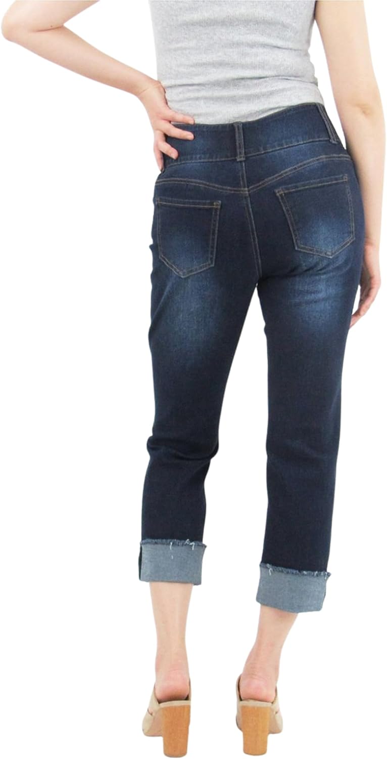 Indigo Poppy 3 Button Tummy Control Capri with Folded Hem