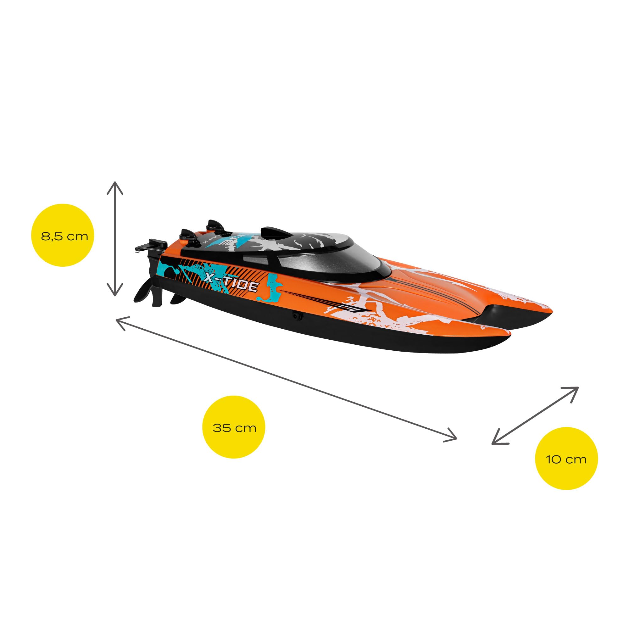 Overmax X-Tide Ferngesteuertes RC-Speedboat Rennboot mit LED 25 km/h 1200 | mAh Akkus 34 Minuten Spaß Geschwindigkeitsregulierung Reichweite bis zu 100 m, Schwimmbad- und Seespielzeug