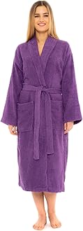 Towelling Bath Robe Premium Quality Bathrobes for Women Highly Absorbent 100% Cotton Shawl Design Perfect for Men & Women in Loungewear and Gifts