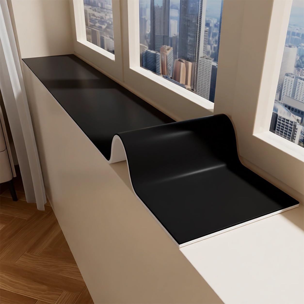 YSPZDQ Window Sill Cover 3.5mm Thick, Heat & Water Resistant Window Cill Cover/Protector, Silicone Non-Slip Mat, Window Seat Cushion for Narrow Sills & Bay Windows(Black,100x35cm)