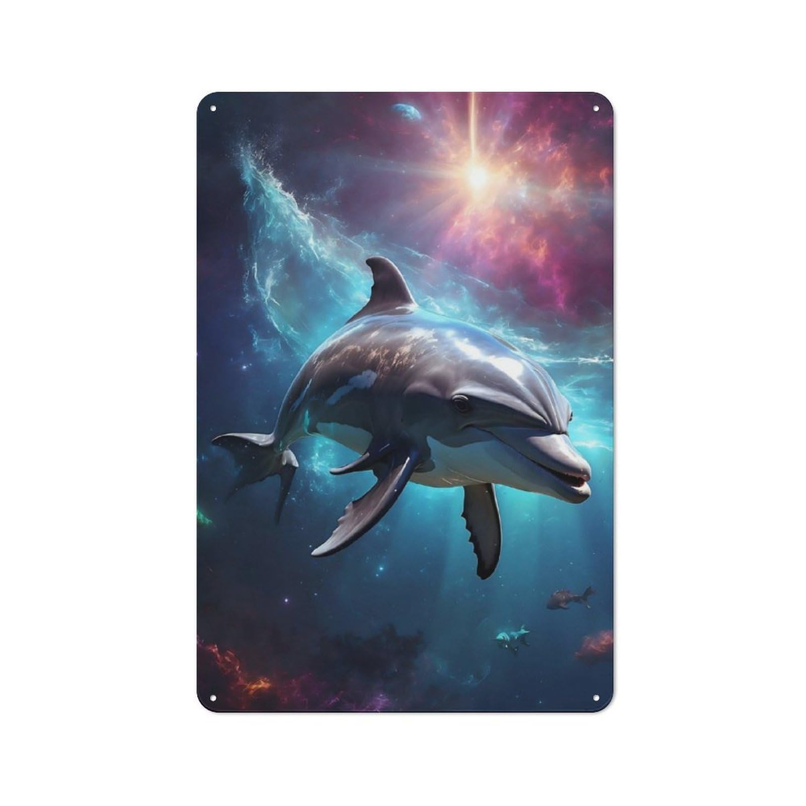 Junmoney Space Dolphin For Lounge Or Reading Corner, Retro Metal Plaque 30X20cm, For Vintage Wall Decor Fans, For Metal Sign Collectors