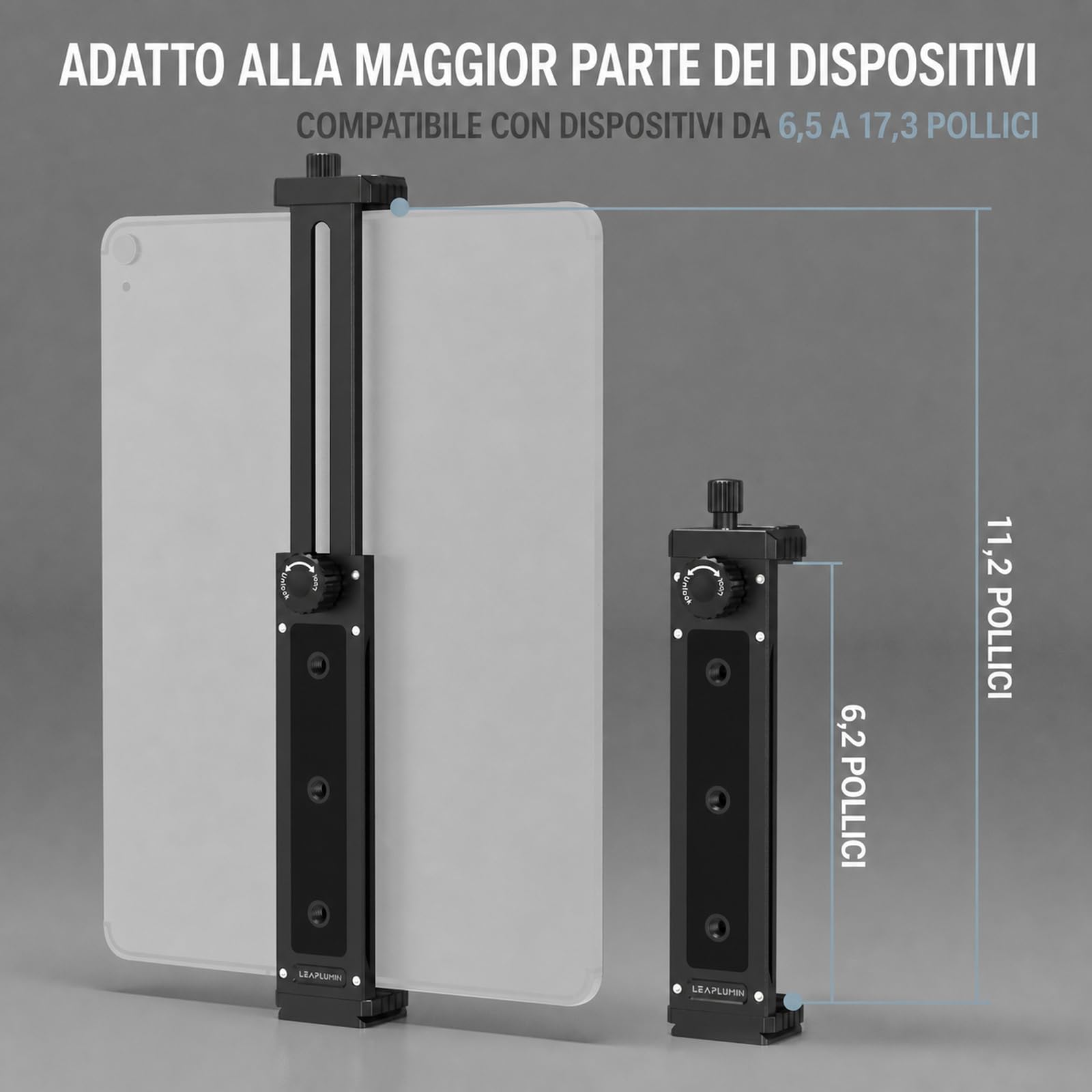 Supporto treppiede per tablet in alluminio con scarpa fredda, supporto treppiede per iPad Pro 12,9, supporto verticale e orizzontale, supporto universale per tablet compatibile con la