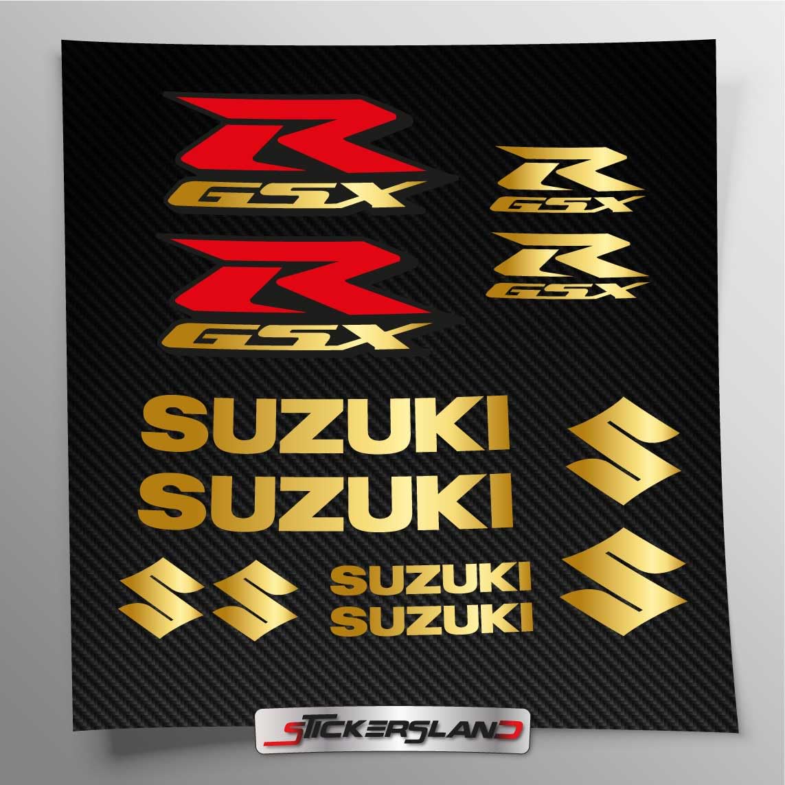 Kit adesivi compatibile con GSX R ORO METALLIZZATO casco | uso personale, privato e decorativo | adesivi per moto telaio carena | decals sticker Decalcomanie Aftermarket