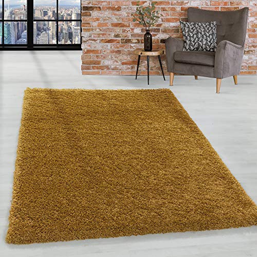 HomebyHome tapis Salon Moderne Chambre Adulte Or 120x170 cm - Shaggy Salle de Séjour Poil Long Unicolore Doux et Moelleux - Cuisine Moquette