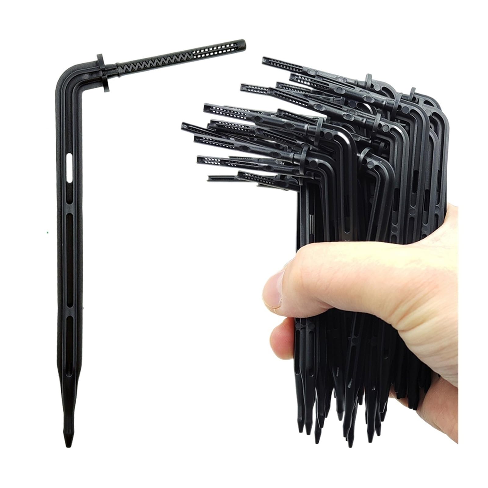 50-1000 goteros verdes de 1/8 pulgadas for sistema de microgoteo de jardín | Emisores de flechas curvadas for riego por goteo de jardines en macetas.(Black-1000pcs)