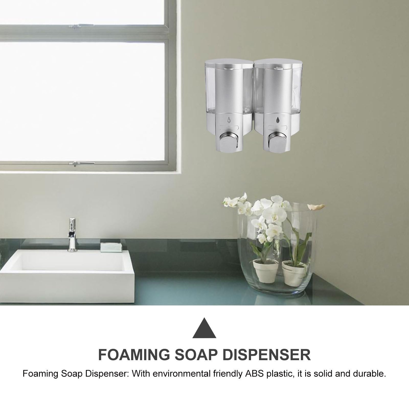 Dispensador Ventana Transparente Doble Cabezal de Jabón Líquido de Pared de Plástico Abs 300ml Ahorro de Espacio para Baño y Ambiente Húmedo