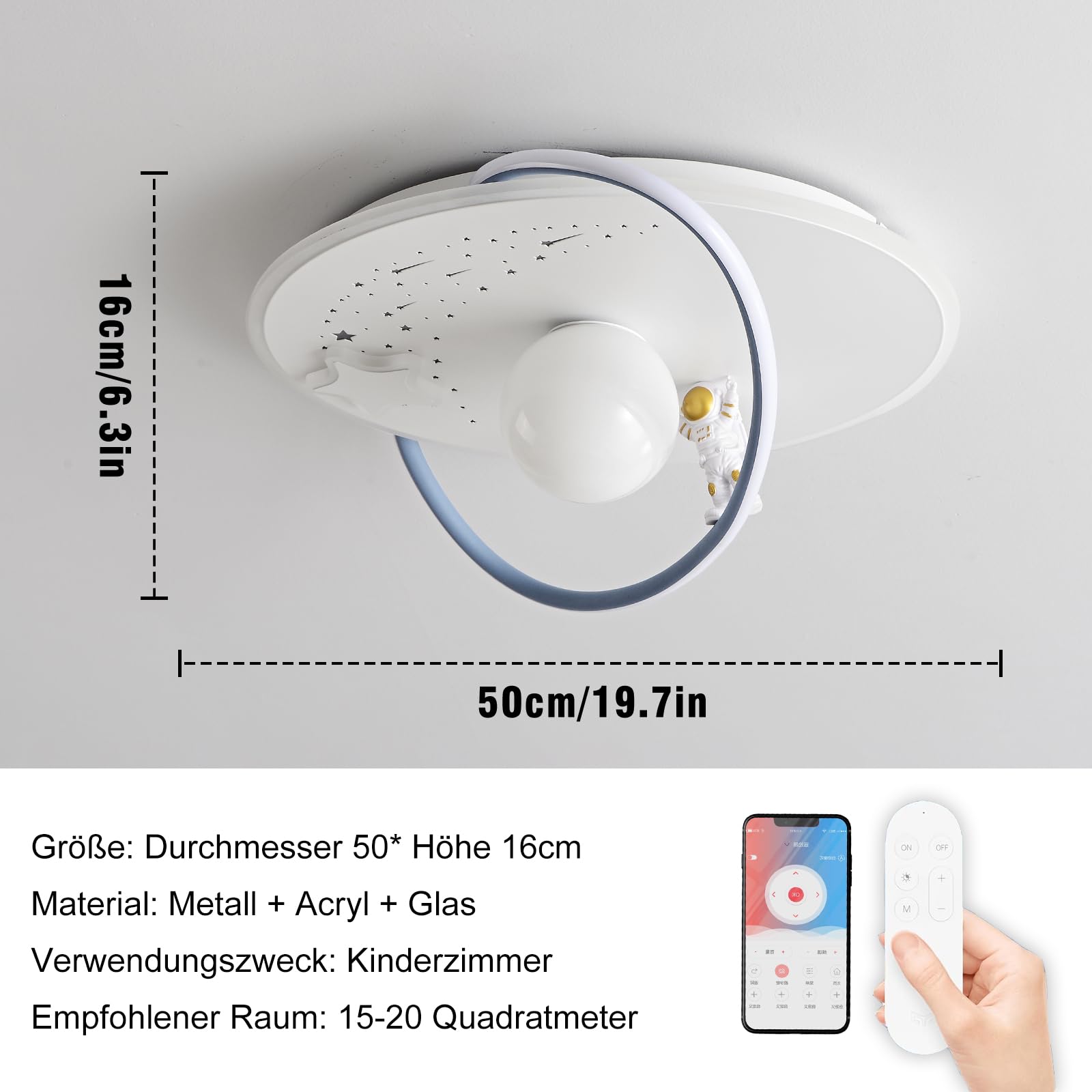 AHXIAOZN Plafoniera Cameretta Bambini Dimmerabile, Lampada Da Soffitto A LED Per Bambini con Telecomando, 3000-6000K, Lampada Soffitto Camera da Letto Astronauta per Bambino Ragazzi