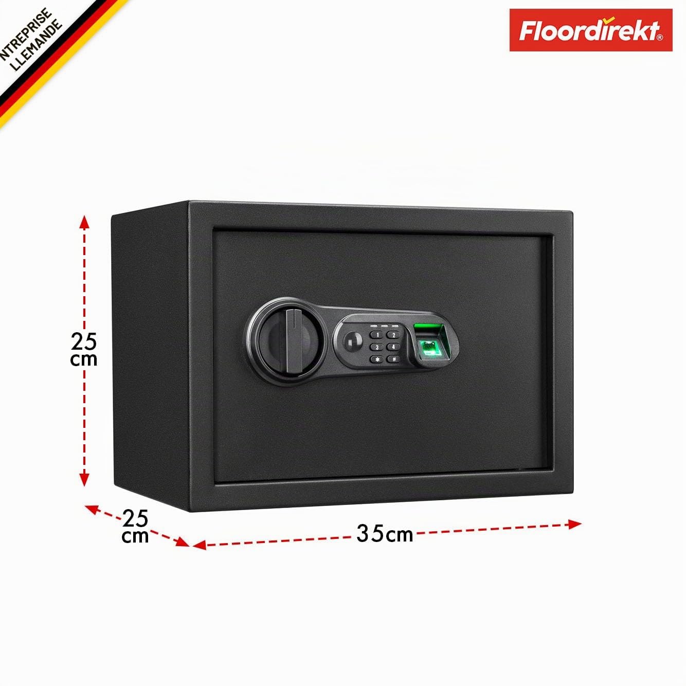 Floordirekt Coffre-fort Catoca 25 x 35 x 25 cm - Coffre-fort pour meubles avec empreintes digitales et serrure à combinaison, petit coffre mural pour maison, coffre-fort avec clé