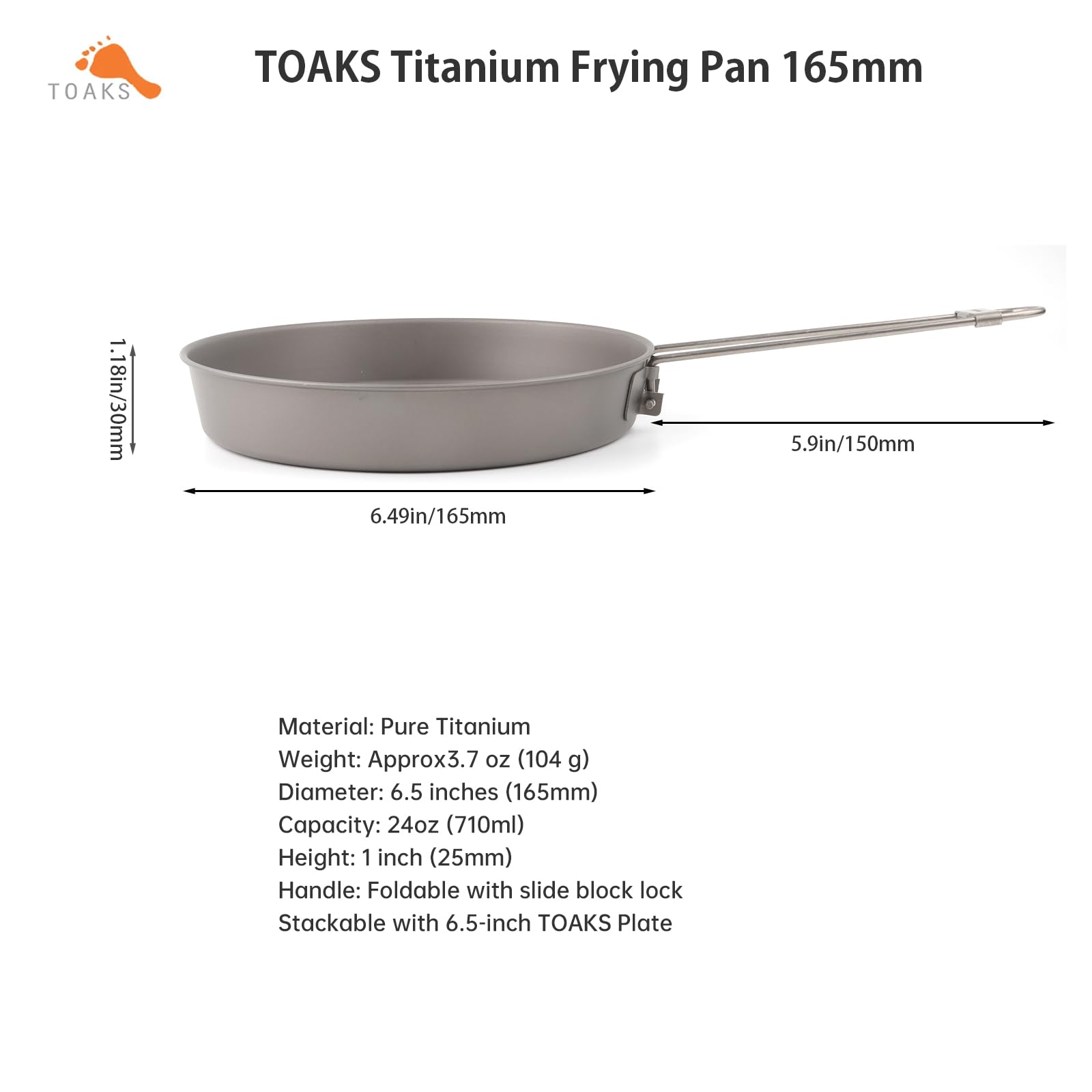 TOAKS Poêle en titane 165 mm