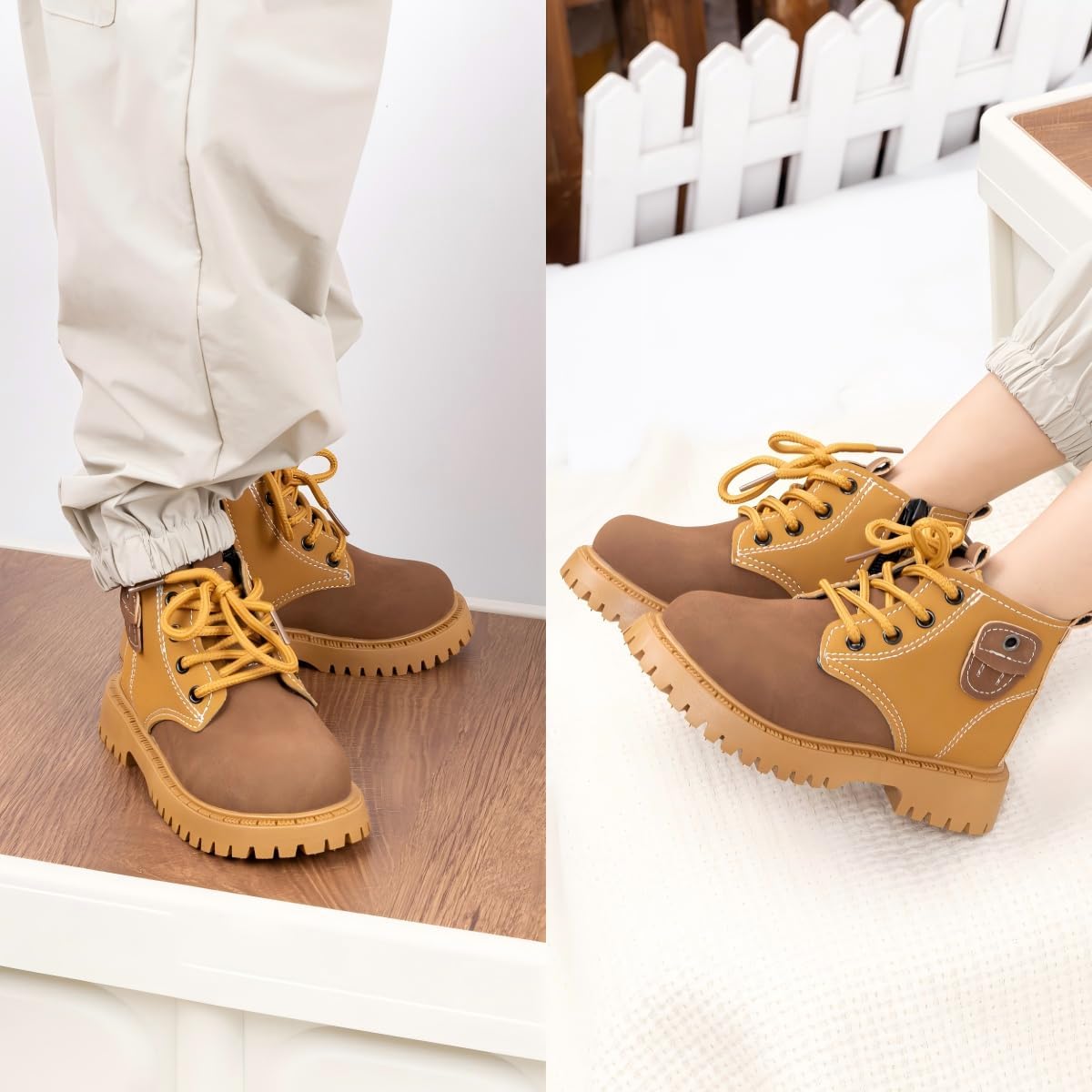 KIDSUN Toddler Boys Girls Boots Kids Work Boots Winter Snow Boots Lace Up Hiking Outdoor Boots (Toddler/little Kid)