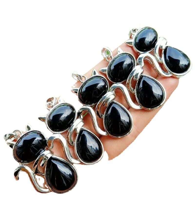 Pendentif chat en agate noire pierre naturelle pour création bijoux x5