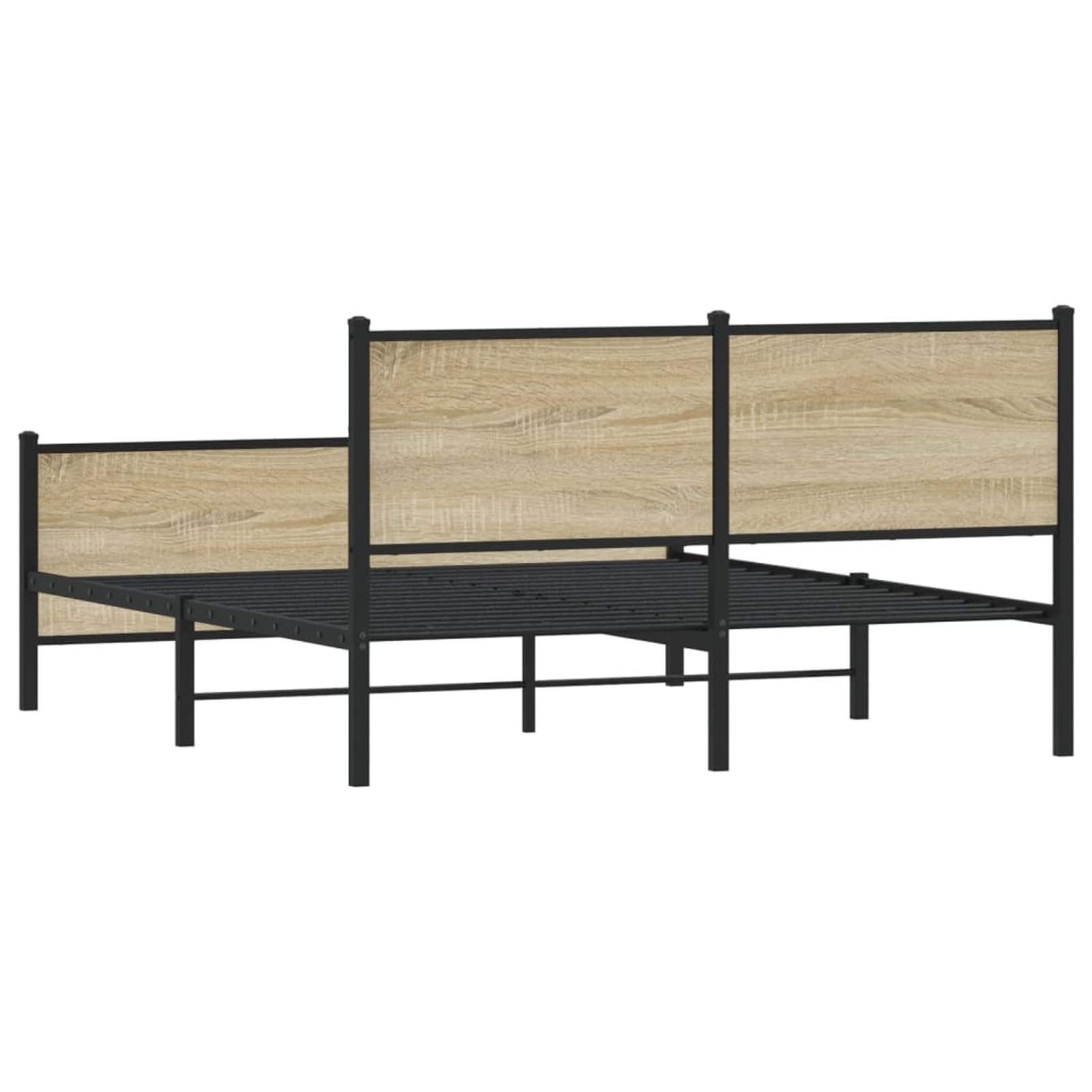 WGYHOME metalowa rama łóżka, 140 x 200 cm, dąb sonoma ze stali ze środkowymi nóżkami i skrzynią pod łóżko, dla dorosłych