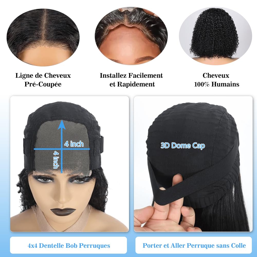 Perruque Femme Naturelle Pre Cut Sans Colle 4x4 Lace Wear to Go Chocolate Brown Bresilienne Bouclée Cheveux Humain Pre Plucked Deep Curly 12 Pouce Glueless Lace Bob Wig
