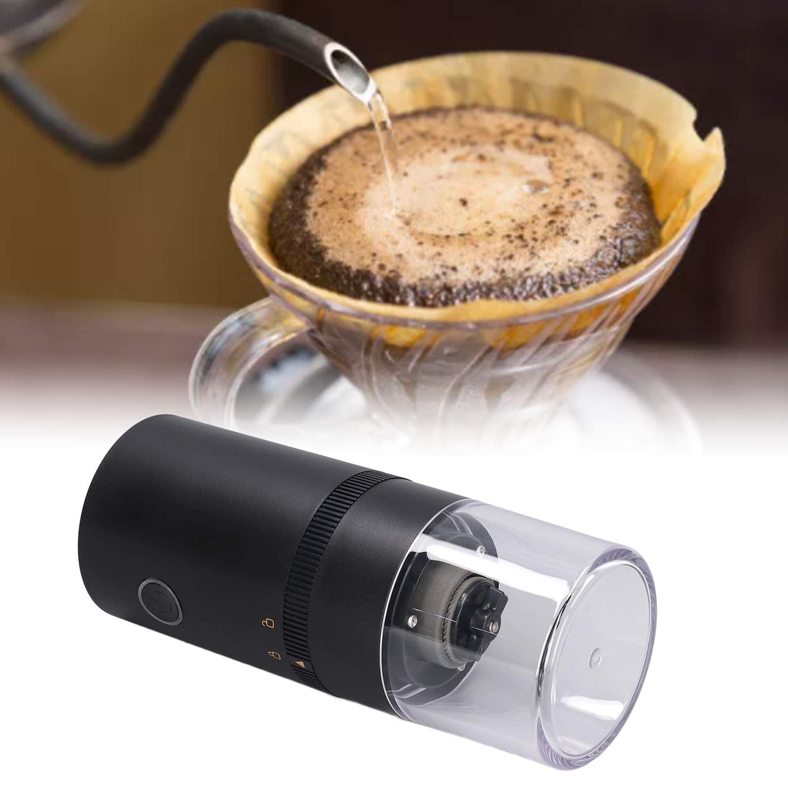 Molinillo de café BuyWeek, molinillo de café eléctrico, pequeño molinillo de café automático recargable, molinillo de café expreso(Negro)