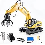 【3in1】 ラジコンショベルカー RC 掘削機 2.4GHz無線 16CHパワーショベル 1：14 旋回 LEDライト搭載 ミニチュア 建機 おもちゃ 砂浜 砂場用 (パーツ付き)