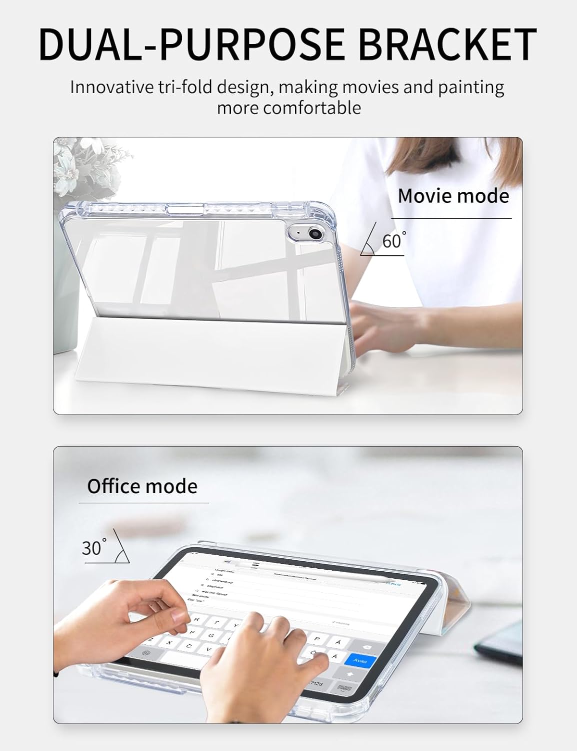 Watbro Case for iPad A16 11th/10th Generation 2025/2022 10.9 Inch, Slim Trifold 10th Clear Back Transparent Cover with Pencil Holder & Auto Sleep/Wake Cover