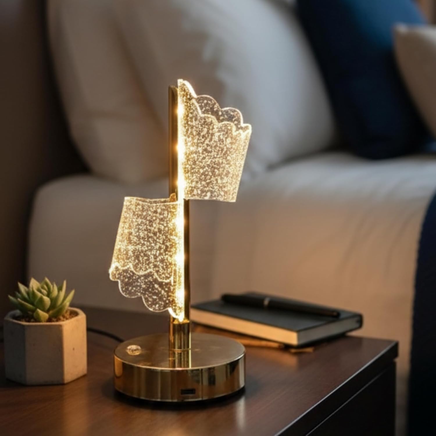 Acrylic LED Table Lamp with 3D Crystal Effect | Warm White USB Powered Decorative Night Light | Bedside Table Lamp for Bedroom Living Room Office Desk & Home Décor | Ideal Gift for Family and Friends-image-20