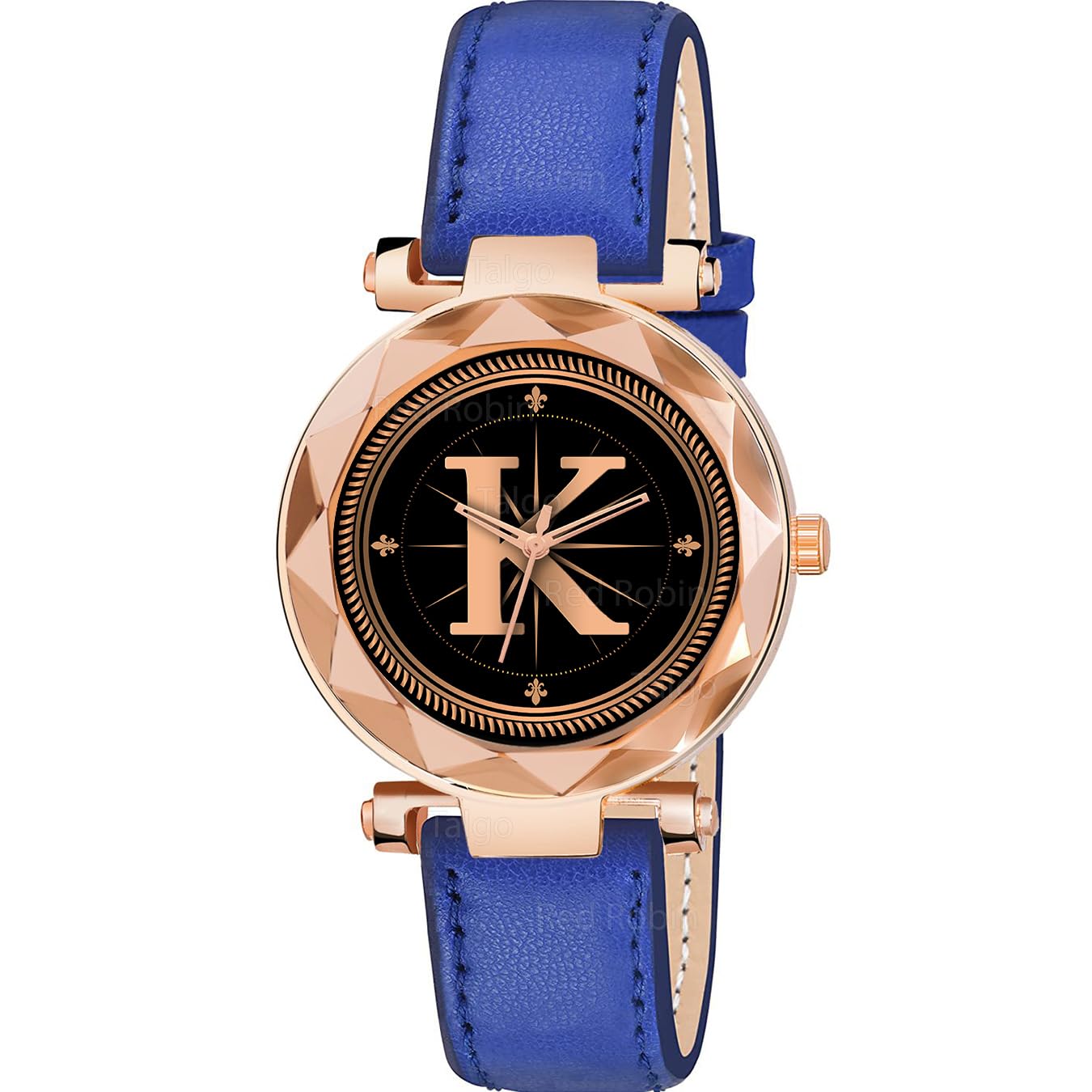 Sky Mart Analog Round Black Dial Alphabet K Design Stylish Blue Leather Strap Classic Design Fancy Wrist Watch for Women and Girls, Pack of 1 – Alpha-K-GEN-RG-BLU-L