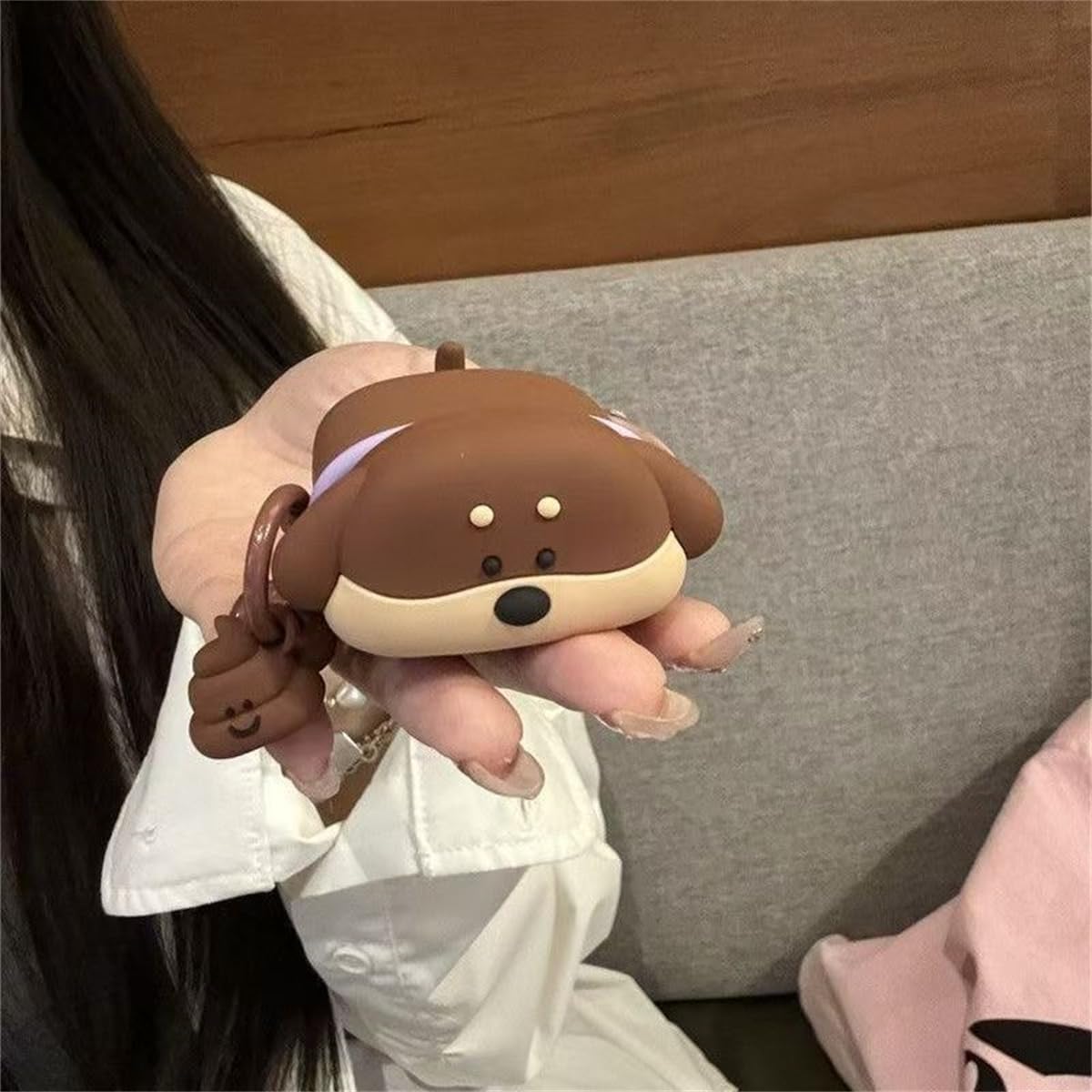 Cute Case for AirPods 4,Cartoon Fun Animal Lying Panda Dachshund Design Soft Silicone Protective Earbuds Cover Accessories with Pendant (Dog) image 5
