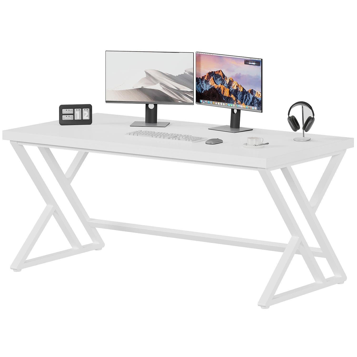 LVB Tavolo per Computer Lungo Industriale per Ufficio a Casa per Studenti, Grande Scrivania in Metallo per Scrivere, Studio, Lavoro, Scrivania in Stile Farmhouse Esecutiva per Computer da Gioco per