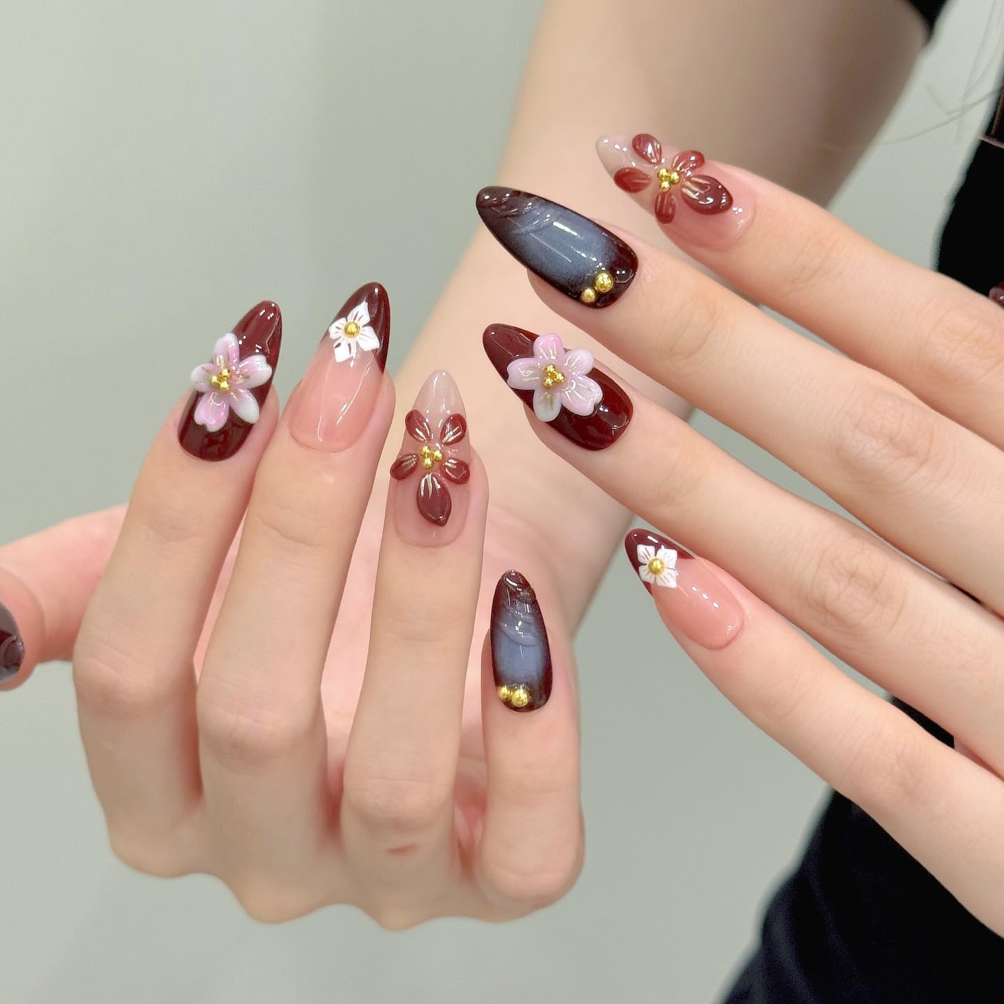Handmade Press On Nails Medium Almond Spring Color Design Sculpture Floral Design Reusable Wedding Prom And Festival Gift Handmade Acrylic Press On Nails Aacrylic Nail (M)