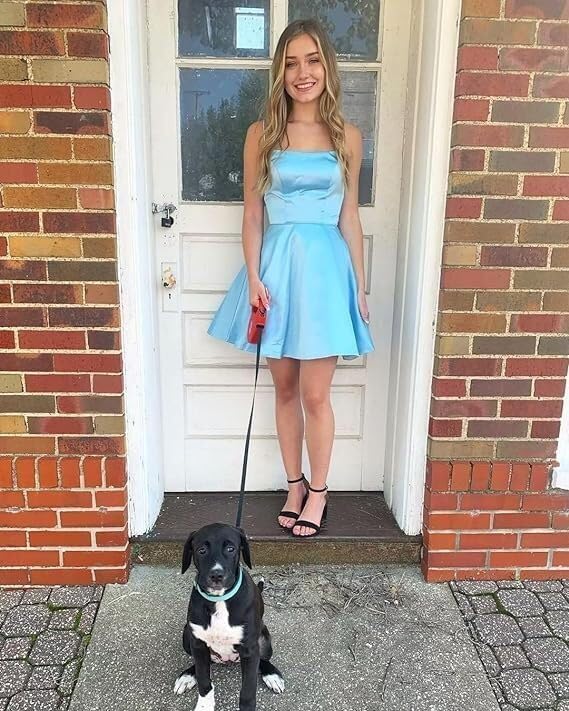 Short Homecoming Prom Dresses for Teens with Pockets Satin A Line Graduation Dress Mini Cocktail Gowns P0714