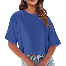 Women's Summer Workout Crop Tops Loose Fit Half Sleeve Yoga Gym Tee UPF 50+ Casual Athletic Running Cotton T-Shirts