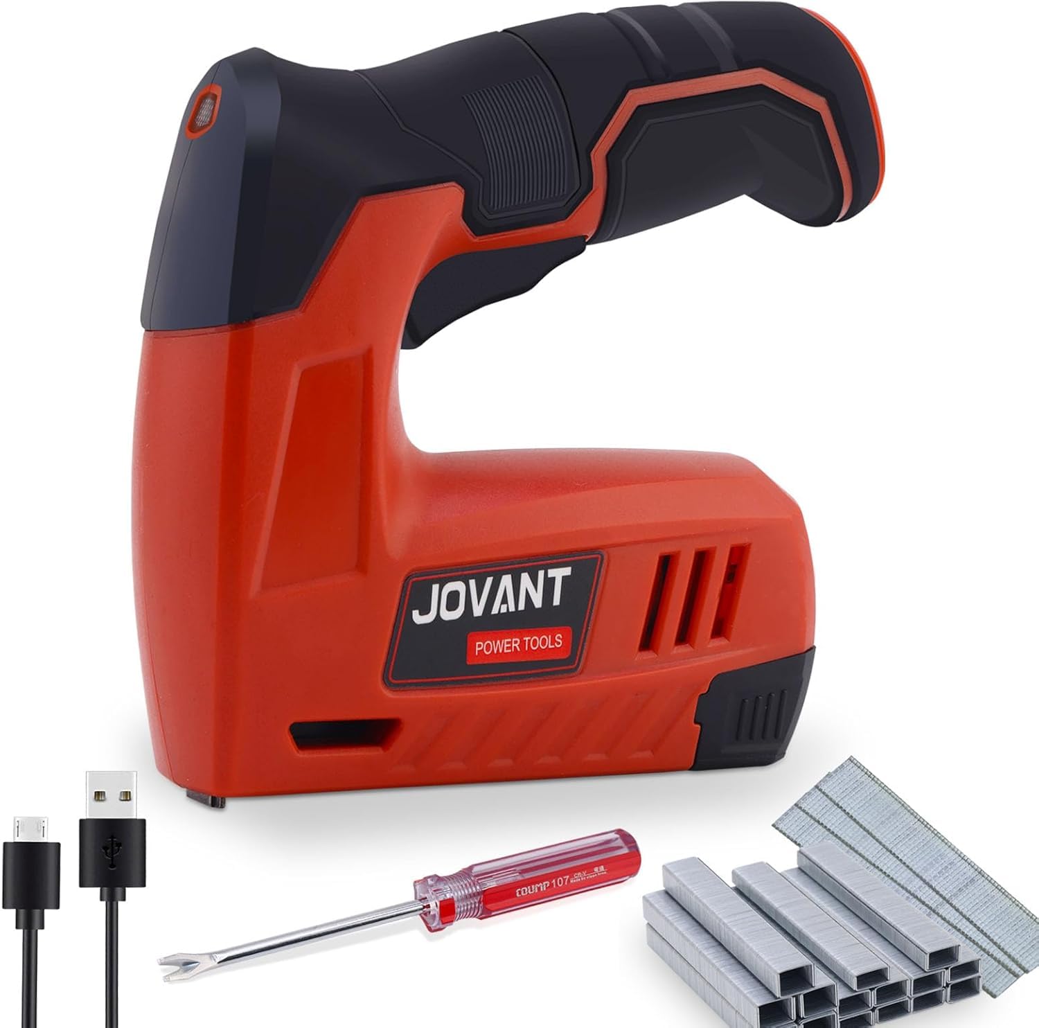 Pistolet agrafeur électrique avec pistolet agrafeur 3650 et agrafeuse - Pistolet d'agrafage à rembourrage - Heavy Duty - Pour bois, artisanat, menuiserie, décoration DIY, clou sans fil 4 V 2 en 1