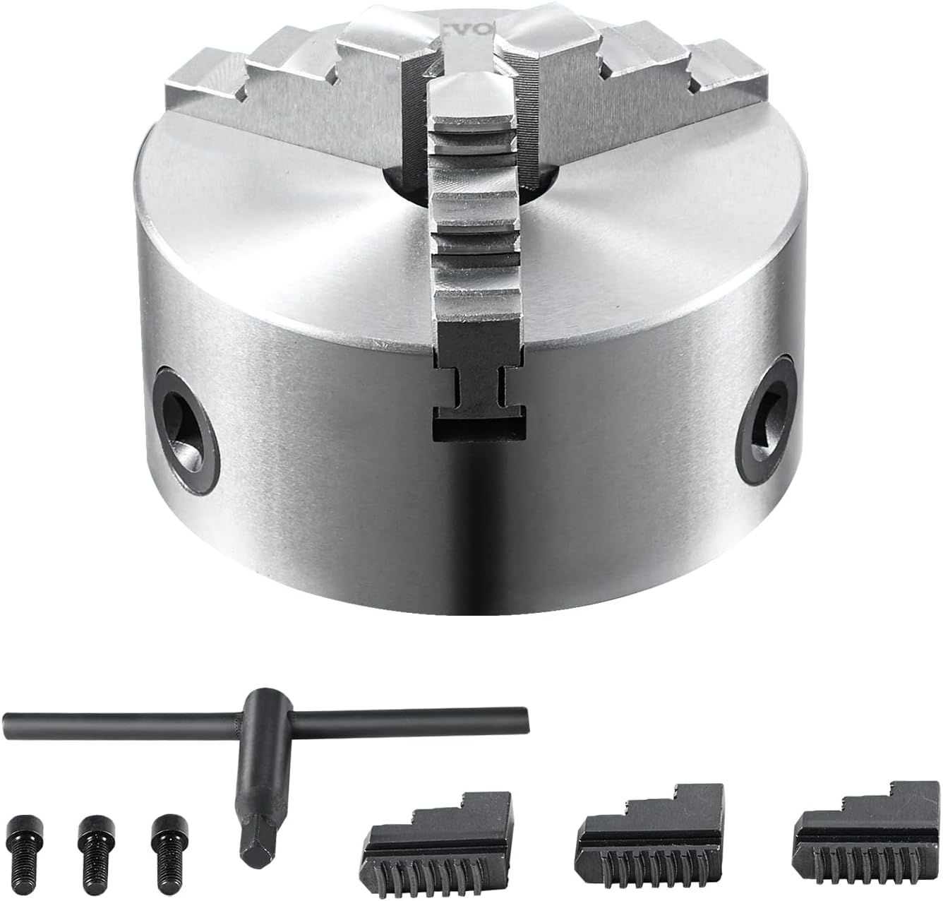 VEVOR 3-Jaw Lathe Chuck, 4'', Self-Centering Lathe Chuck, 0.08-4 in/2-100 mm Clamping Range with T-Key Fixing Screws Reversible Jaws, for Lathe 3D Printer Machining Center Milling Drilling Machine