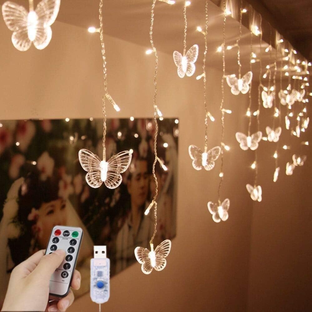 Luces de Cortina LED Luces estrelladas USB 1,5 m * 0,5 m 8 Modos Luces de Cadena de Estrellas teledirigidas