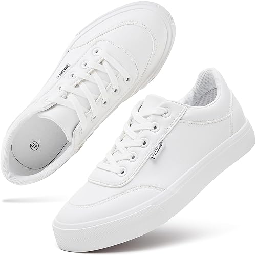 hash bubbie White Sneakers for Women Women's White Shoes PU Leather Tennis Shoes Slip on Shoes for Walking