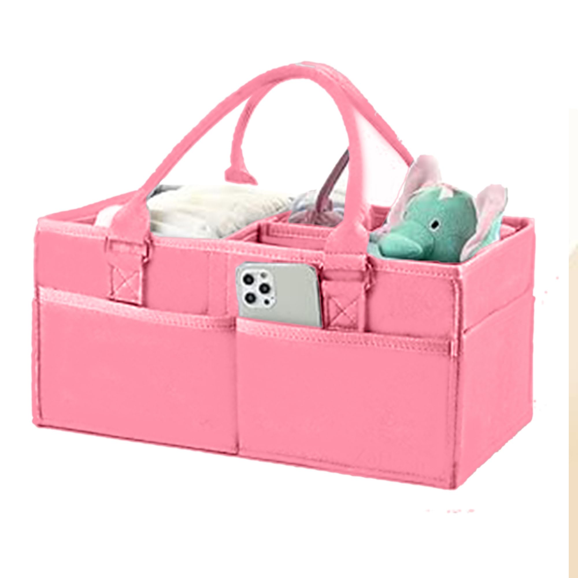BabyMoon Baby Products Caddy Diaper Organiser Bag | Multifunctional Travel Diaper Backpack Baby Wipes Felt Storage, Nursery, Foldable and Portable | Pink