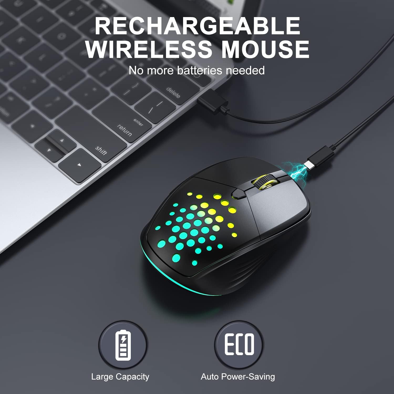 Wireless Mouse for Laptop, UHURU 2.4G Rechargeable LED Mouse, Small Computer Mice with Silent Click,3 Adjustable DPI, 6 Buttons, Compatible with Windows Chromebook (Black) (UGM-03)
